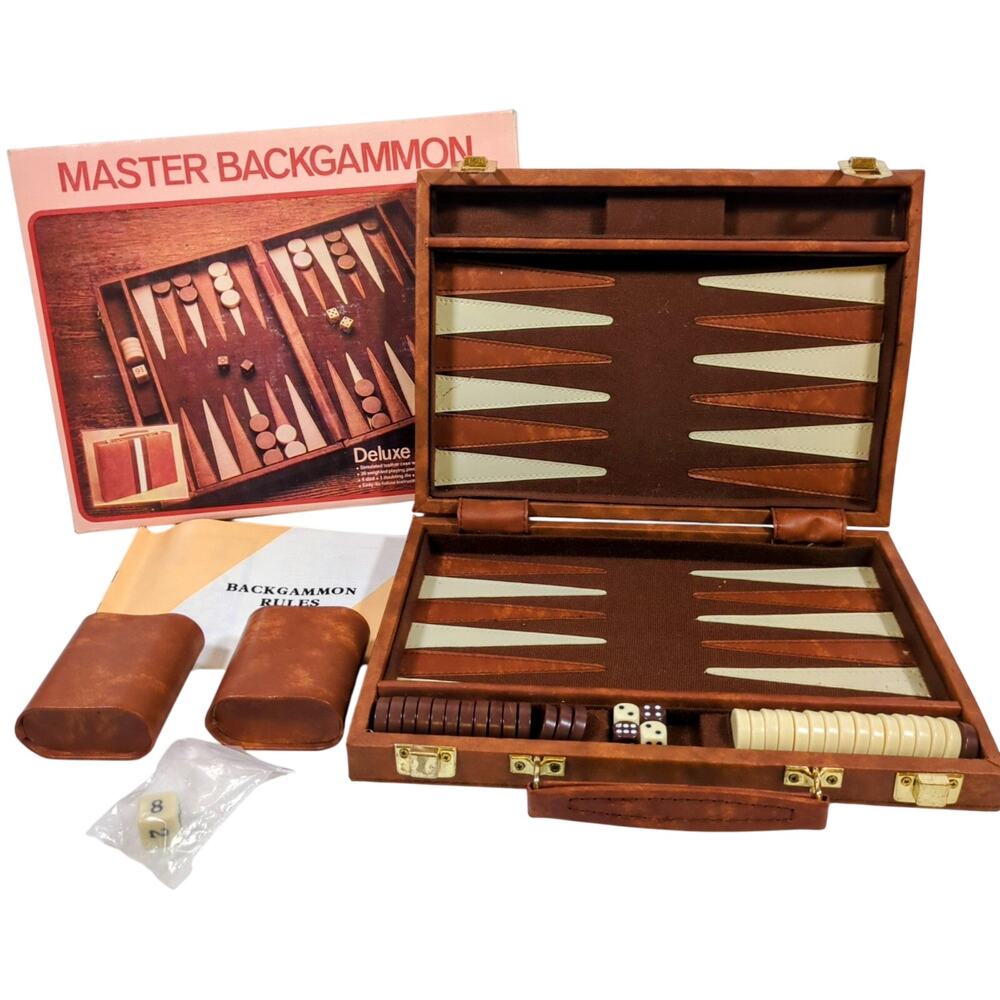 Vintage Master Backgammon Deluxe Set Faux Leather Attache Case Box Instructions